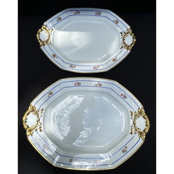 2 JPL Pouyat Limoges Platters Tray Hand Painted W/ Gold c1908-32 France Rare! - Picture 2 of 12
